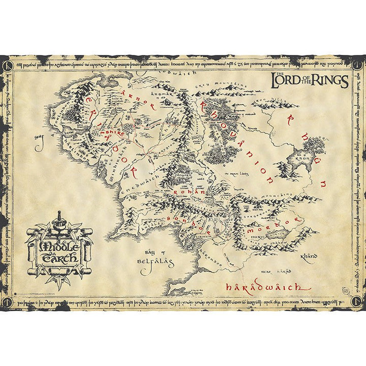 Ringenes Herre Plakat Middle Earth Map 66 x 46 cm - Supernerds