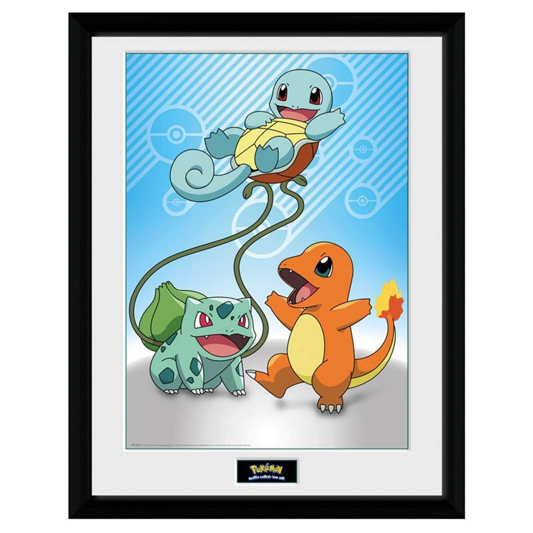 Pokemon Innrammet Bilde 30 x 40 cm Kanto Starters - Supernerds